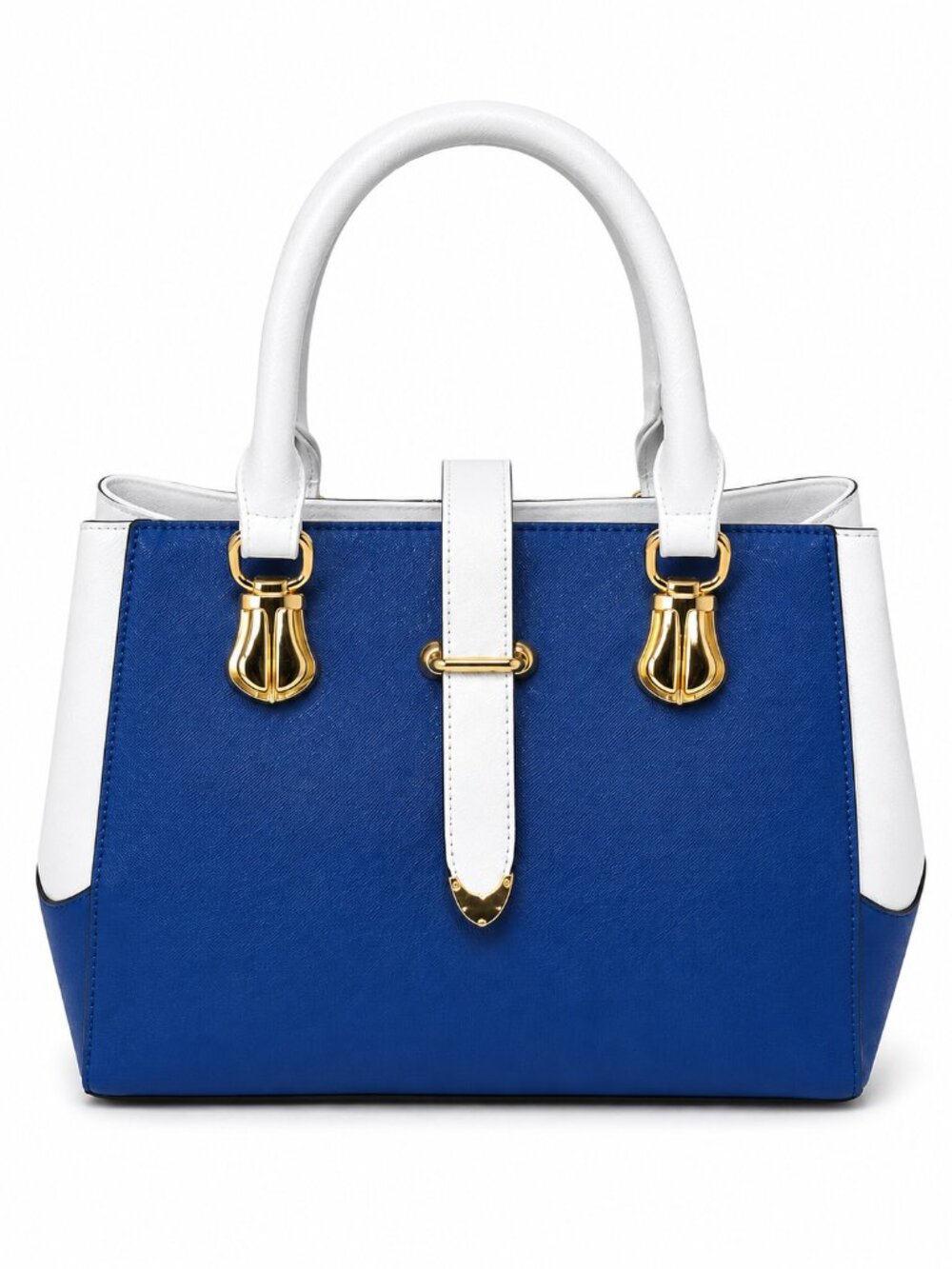 Blue & White Structured Satchel Handbag w/ Gold Hardware